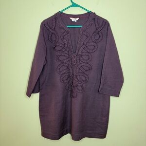 Boden eggplant Purple Tunic‎ embroidery SZ 14 plus woman’s linen blend boho